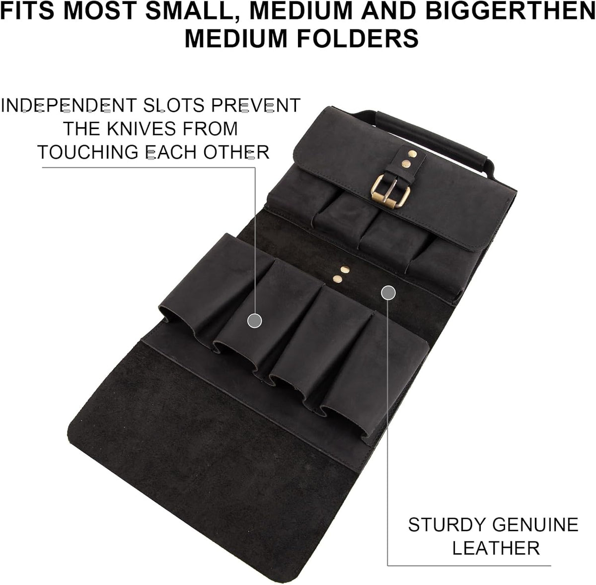 Pocket Knife Display Case, Genuine Leather Folding Knives Roll Bag Organizer with 8 Slots, 4×2×1 Inches Pocket Slots Storage Case Knife, Compact Knives Cases Gift for Collectors