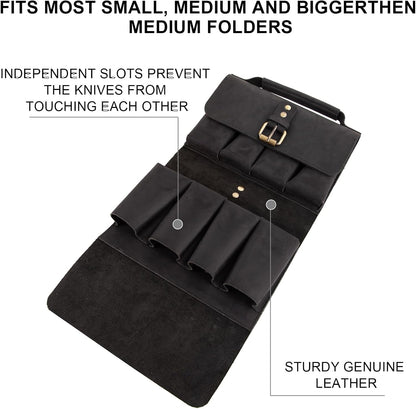Pocket Knife Display Case, Genuine Leather Folding Knives Roll Bag Organizer with 8 Slots, 4×2×1 Inches Pocket Slots Storage Case Knife, Compact Knives Cases Gift for Collectors