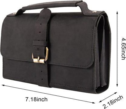 Pocket Knife Display Case, Genuine Leather Folding Knives Roll Bag Organizer with 8 Slots, 4×2×1 Inches Pocket Slots Storage Case Knife, Compact Knives Cases Gift for Collectors