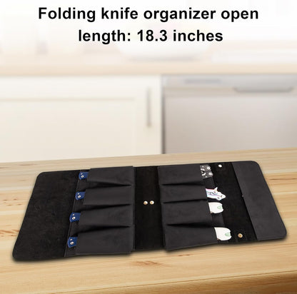 Pocket Knife Display Case, Genuine Leather Folding Knives Roll Bag Organizer with 8 Slots, 4×2×1 Inches Pocket Slots Storage Case Knife, Compact Knives Cases Gift for Collectors