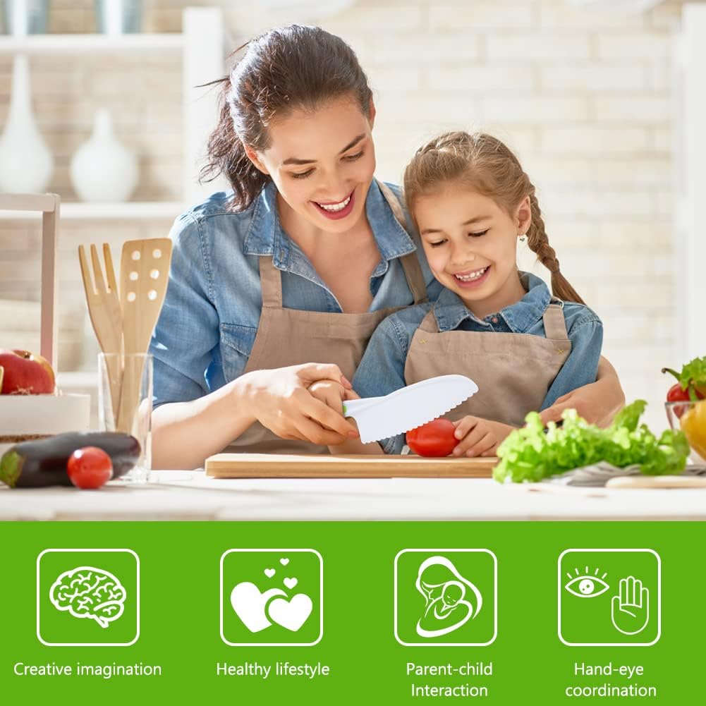 Montessori Kitchen Tools,6Pieces Knives for Kids Nylon Kids Safe Cooking Knives Serrated Edges,Y Peeler For Cooking and Cutting Fruit,Suitable for Children and Beginners