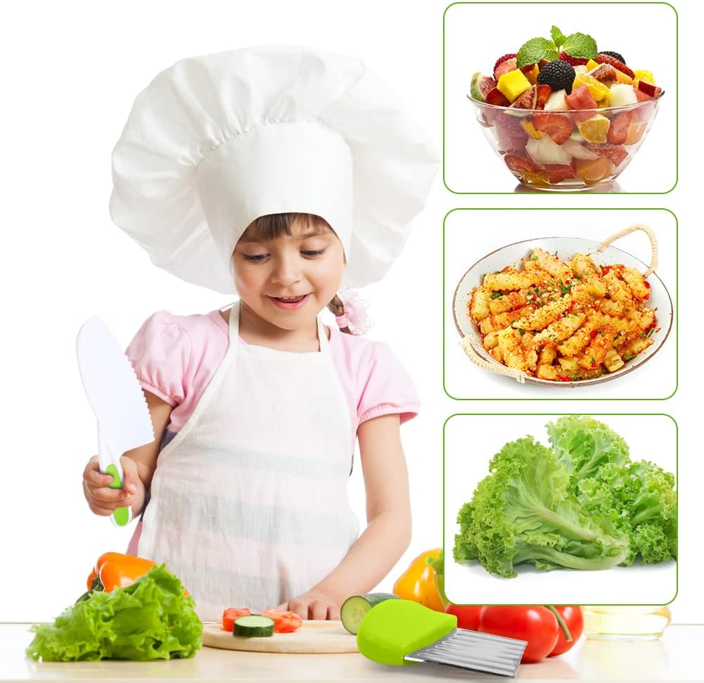 Montessori Kitchen Tools,6Pieces Knives for Kids Nylon Kids Safe Cooking Knives Serrated Edges,Y Peeler For Cooking and Cutting Fruit,Suitable for Children and Beginners