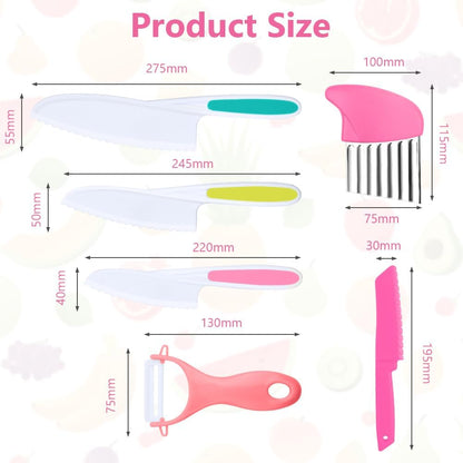 Montessori Kitchen Tools,6Pieces Knives for Kids Nylon Kids Safe Cooking Knives Serrated Edges,Y Peeler For Cooking and Cutting Fruit,Suitable for Children and Beginners