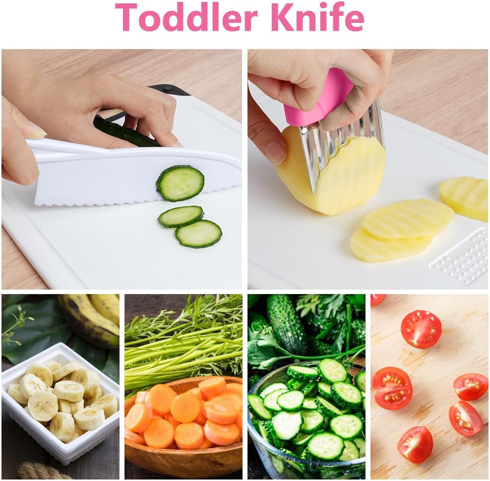 Montessori Kitchen Tools,6Pieces Knives for Kids Nylon Kids Safe Cooking Knives Serrated Edges,Y Peeler For Cooking and Cutting Fruit,Suitable for Children and Beginners
