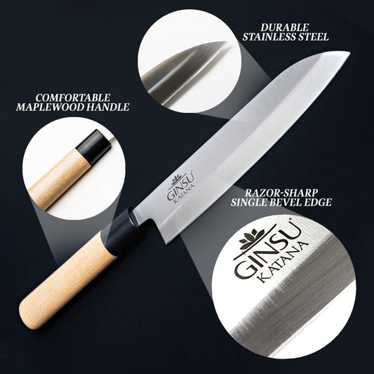 Gyuto Chef Knife Japanese Steel with Maple Wood Handle 8 Inch | Forged stainless steel knife with full-tang construction for dependable balance and everyday kitchen performance.