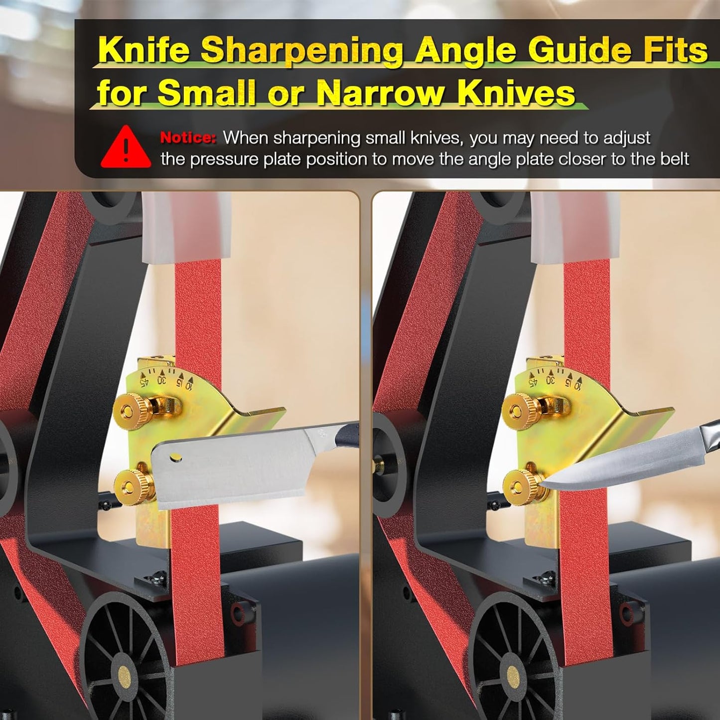 Knife Sharpening Angle Guide, Adjustable 10-45 Degree Angle Guide for 1 x 30 Belt Sander，Edge Leading-Away (Into Belt)