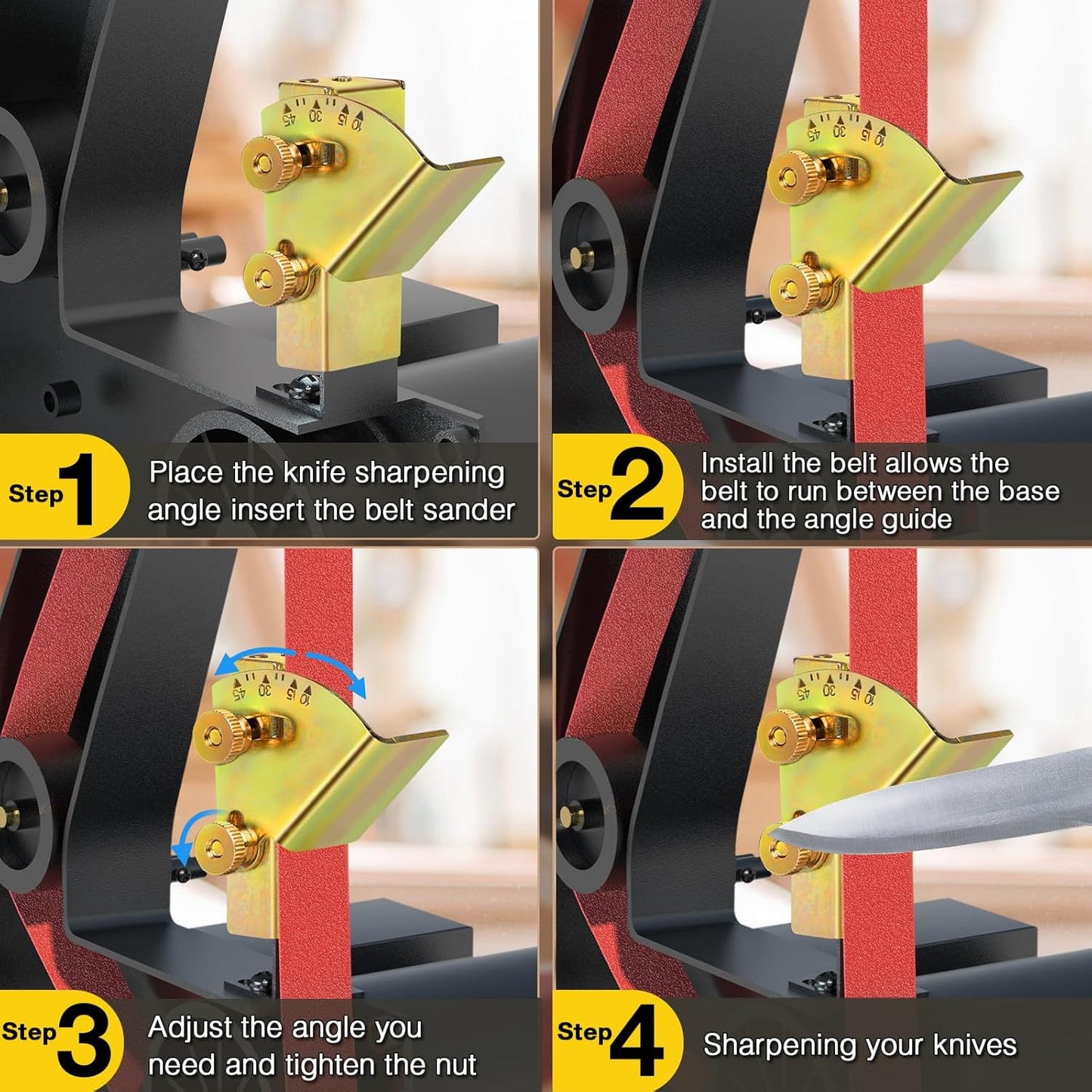 Knife Sharpening Angle Guide, Adjustable 10-45 Degree Angle Guide for 1 x 30 Belt Sander，Edge Leading-Away (Into Belt)