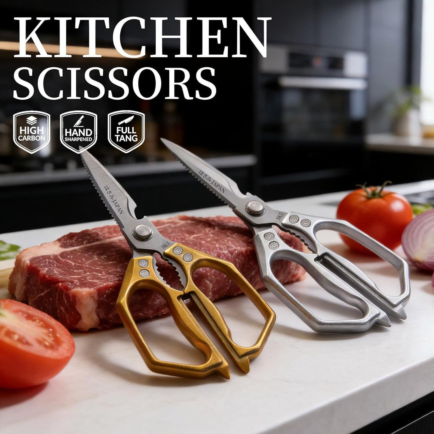 Kitchen Scissors Set 2PCS, Heavy Duty Poultry Shears All Purpose, Japanese Kitchen Shear for Food Meat Cutting Scissor, Chicken Shears, Cooking Scissors Gifts for Men Women