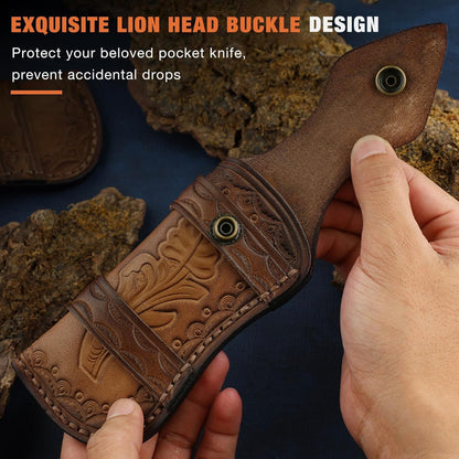 Omesio Pocket Knife Sheath, 5" Horizontal Knife Sheath for Belt, EDC Organizer Folding Knife Leather Sheaths, Small Belt Pouch Holder for Men