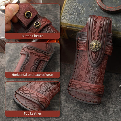 Omesio Pocket Knife Sheath, 5" Horizontal Knife Sheath for Belt, EDC Organizer Folding Knife Leather Sheaths, Small Belt Pouch Holder for Men