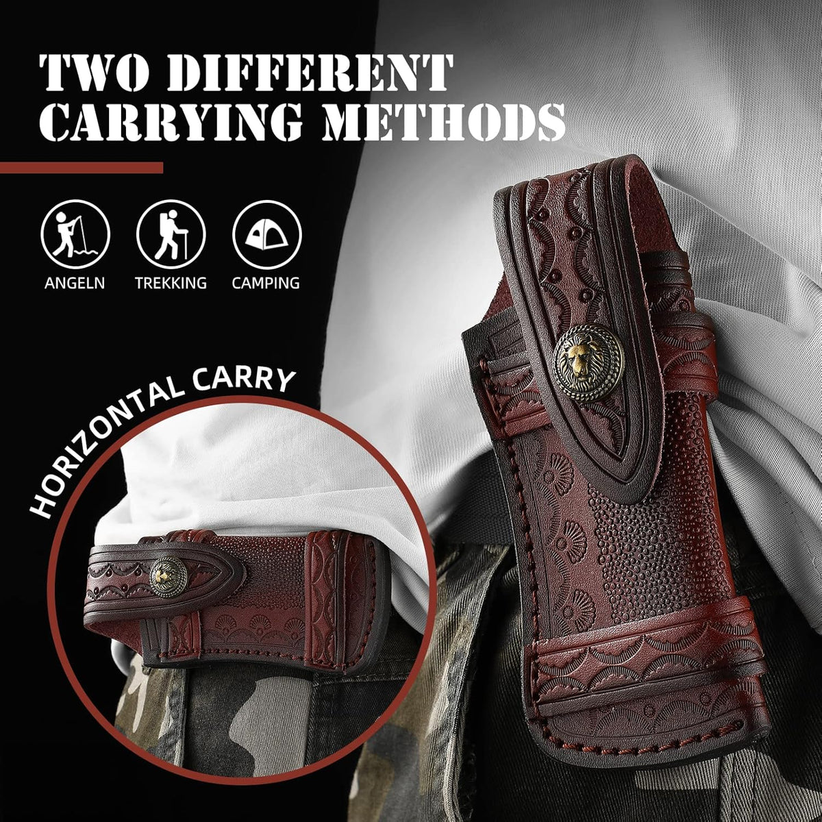 Omesio Pocket Knife Sheath, 5" Horizontal Knife Sheath for Belt, EDC Organizer Folding Knife Leather Sheaths, Small Belt Pouch Holder for Men