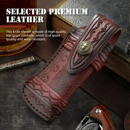 Omesio Pocket Knife Sheath, 5" Horizontal Knife Sheath for Belt, EDC Organizer Folding Knife Leather Sheaths, Small Belt Pouch Holder for Men