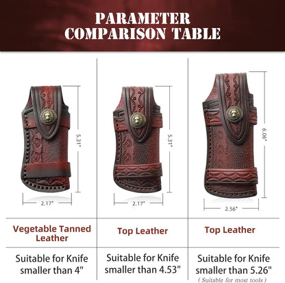 Omesio Pocket Knife Sheath, 5" Horizontal Knife Sheath for Belt, EDC Organizer Folding Knife Leather Sheaths, Small Belt Pouch Holder for Men