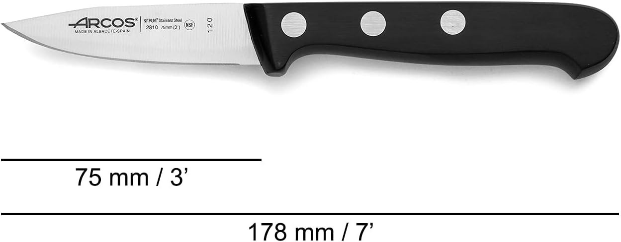 Rivet Paring Knife 3 Inch Stainless Steel. Kitchen Knife for Peeling Fruits and Vegetables. Ergonomic Polyoxymethylene Handle and 75mm Blade. Series Universal. Color Black