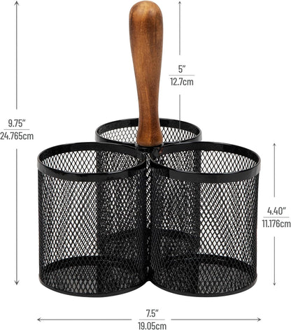 Utensil Holder, Silverware Organizer, Caddy, Cutlery Holder, Kitchen, Metal Mesh, 7.5"L x 7.5"W x 9.75"H, Black