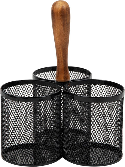 Utensil Holder, Silverware Organizer, Caddy, Cutlery Holder, Kitchen, Metal Mesh, 7.5"L x 7.5"W x 9.75"H, Black