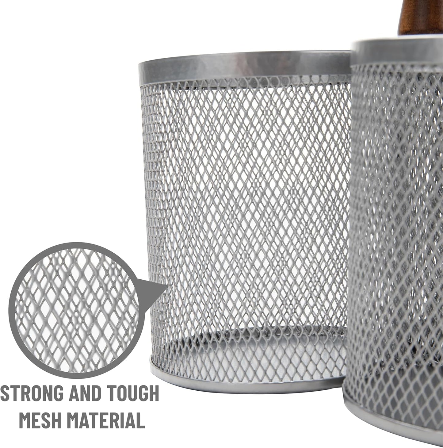 Utensil Holder, Silverware Organizer, Caddy, Cutlery Holder, Kitchen, Metal Mesh, 7.5"L x 7.5"W x 9.75"H, Black