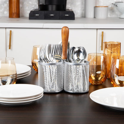 Utensil Holder, Silverware Organizer, Caddy, Cutlery Holder, Kitchen, Metal Mesh, 7.5"L x 7.5"W x 9.75"H, Black