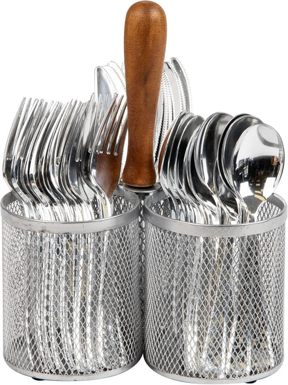 Utensil Holder, Silverware Organizer, Caddy, Cutlery Holder, Kitchen, Metal Mesh, 7.5"L x 7.5"W x 9.75"H, Black