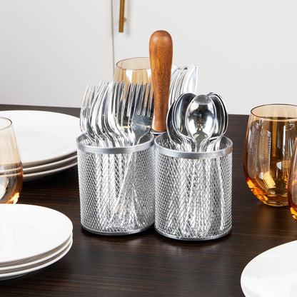 Utensil Holder, Silverware Organizer, Caddy, Cutlery Holder, Kitchen, Metal Mesh, 7.5"L x 7.5"W x 9.75"H, Black