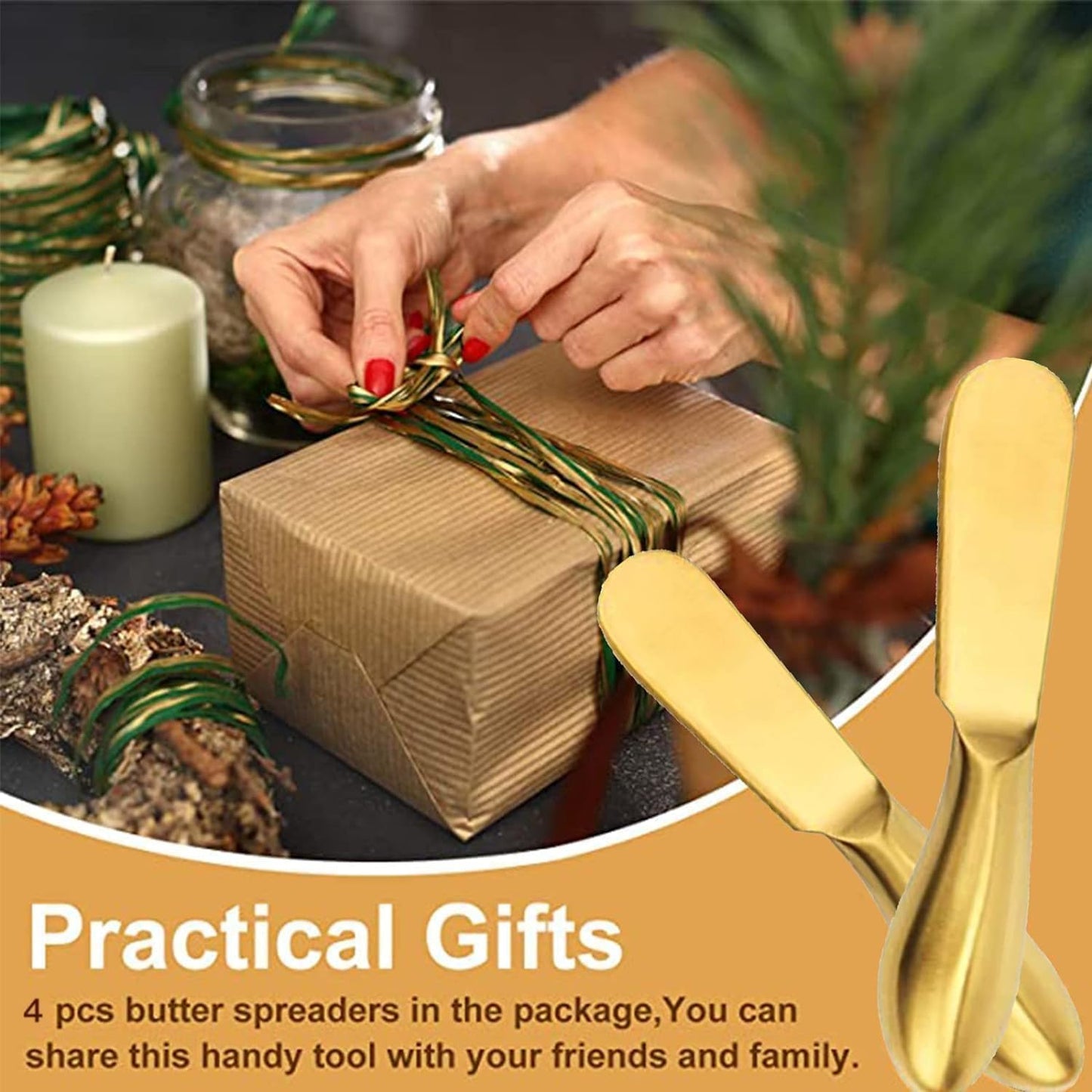 Stainless Steel Butter Knife, 4Pcs Gold Applicator Set for Home Breakfast Use, Deluxe Sandwich Cream Cheese Condiment Knives