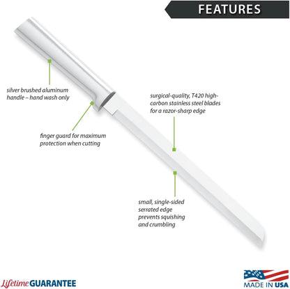 8" Bread Knife (R143), Silver Handle | Stainless Steel Serrated Blade, Silver Cast Aluminum Handle