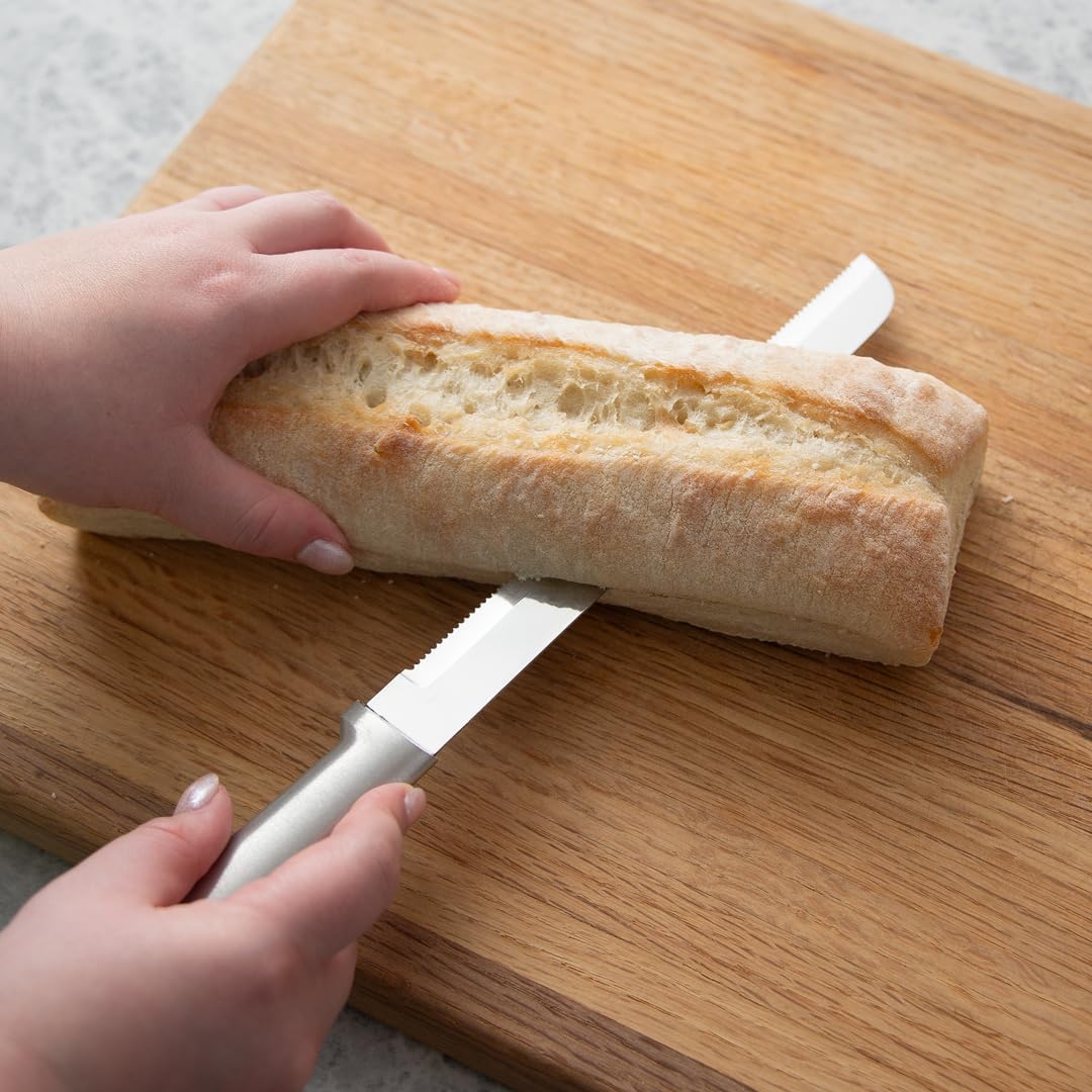 8" Bread Knife (R143), Silver Handle | Stainless Steel Serrated Blade, Silver Cast Aluminum Handle