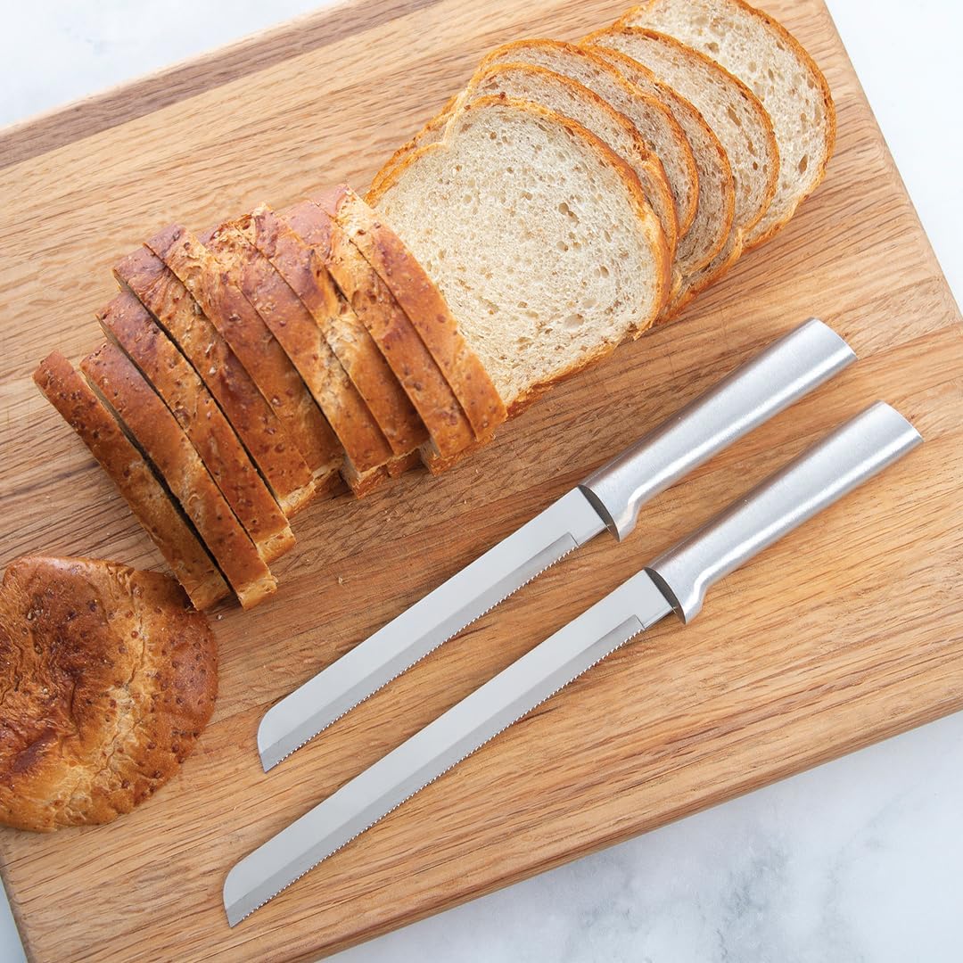 8" Bread Knife (R143), Silver Handle | Stainless Steel Serrated Blade, Silver Cast Aluminum Handle