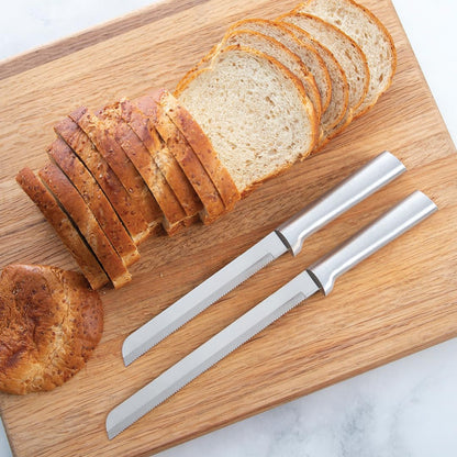 8" Bread Knife (R143), Silver Handle | Stainless Steel Serrated Blade, Silver Cast Aluminum Handle