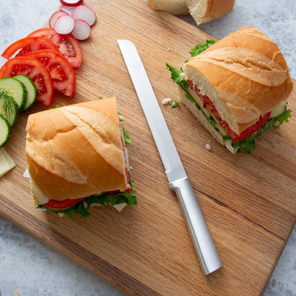 8" Bread Knife (R143), Silver Handle | Stainless Steel Serrated Blade, Silver Cast Aluminum Handle