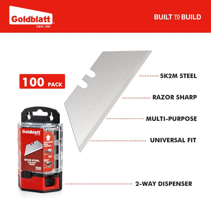 100-Pack Utility Blades Premium Tempered SK2M Steel with Dispenser (G08283) | SK2M Steel Blades; 100-Pack with Dispenser; Universal Fit; Multi-Purpose Cutting; Reliable Performance