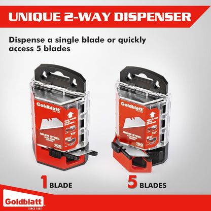 100-Pack Utility Blades Premium Tempered SK2M Steel with Dispenser (G08283) | SK2M Steel Blades; 100-Pack with Dispenser; Universal Fit; Multi-Purpose Cutting; Reliable Performance