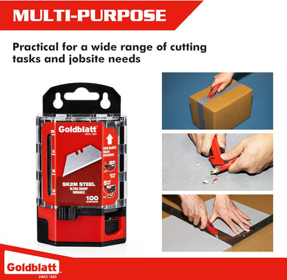 100-Pack Utility Blades Premium Tempered SK2M Steel with Dispenser (G08283) | SK2M Steel Blades; 100-Pack with Dispenser; Universal Fit; Multi-Purpose Cutting; Reliable Performance