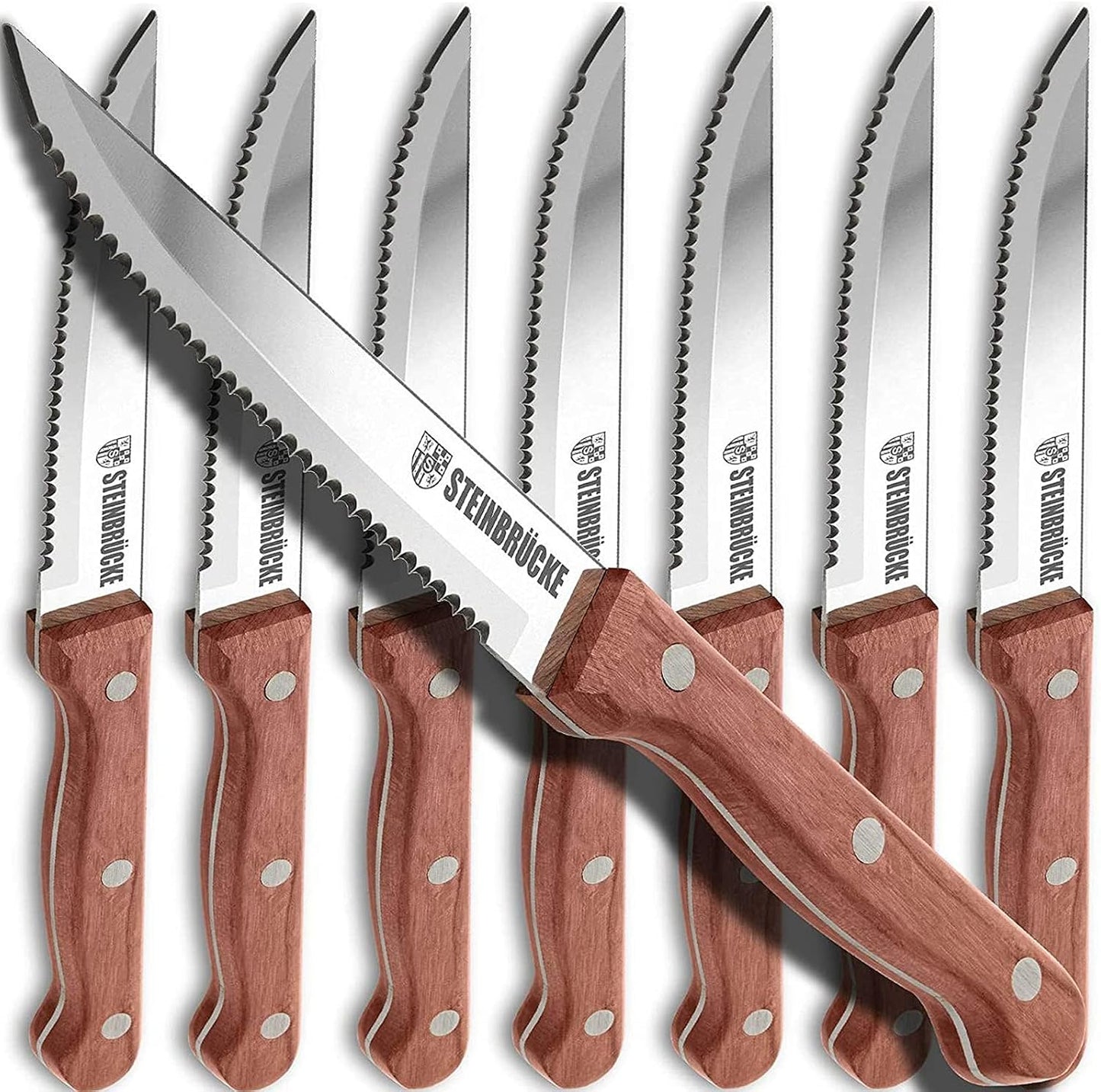 Steak Knife Set - Steak Knife with Wooden Handle, Knives Set for Kitchen, Serrated Steak Knives Set of 8, Classic Full Tang Design, 5Cr15Mov Stainless Steel Blade