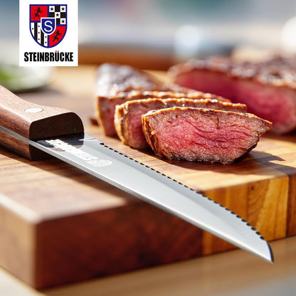 Steak Knife Set - Steak Knife with Wooden Handle, Knives Set for Kitchen, Serrated Steak Knives Set of 8, Classic Full Tang Design, 5Cr15Mov Stainless Steel Blade