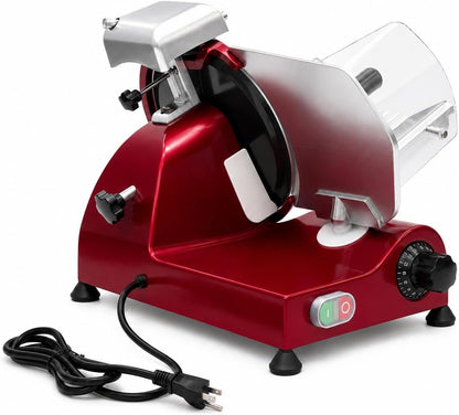 KWS MS-10XT Premium 320W Electric Meat Slicer 10-Inch in Red with Non-sticky Teflon Blade, Frozen Meat/Deli/Cheese/Food Slicer Low Noises Commercial and Home Use [ ETL, NSF Certified ]