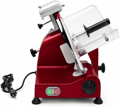 KWS MS-10XT Premium 320W Electric Meat Slicer 10-Inch in Red with Non-sticky Teflon Blade, Frozen Meat/Deli/Cheese/Food Slicer Low Noises Commercial and Home Use [ ETL, NSF Certified ]