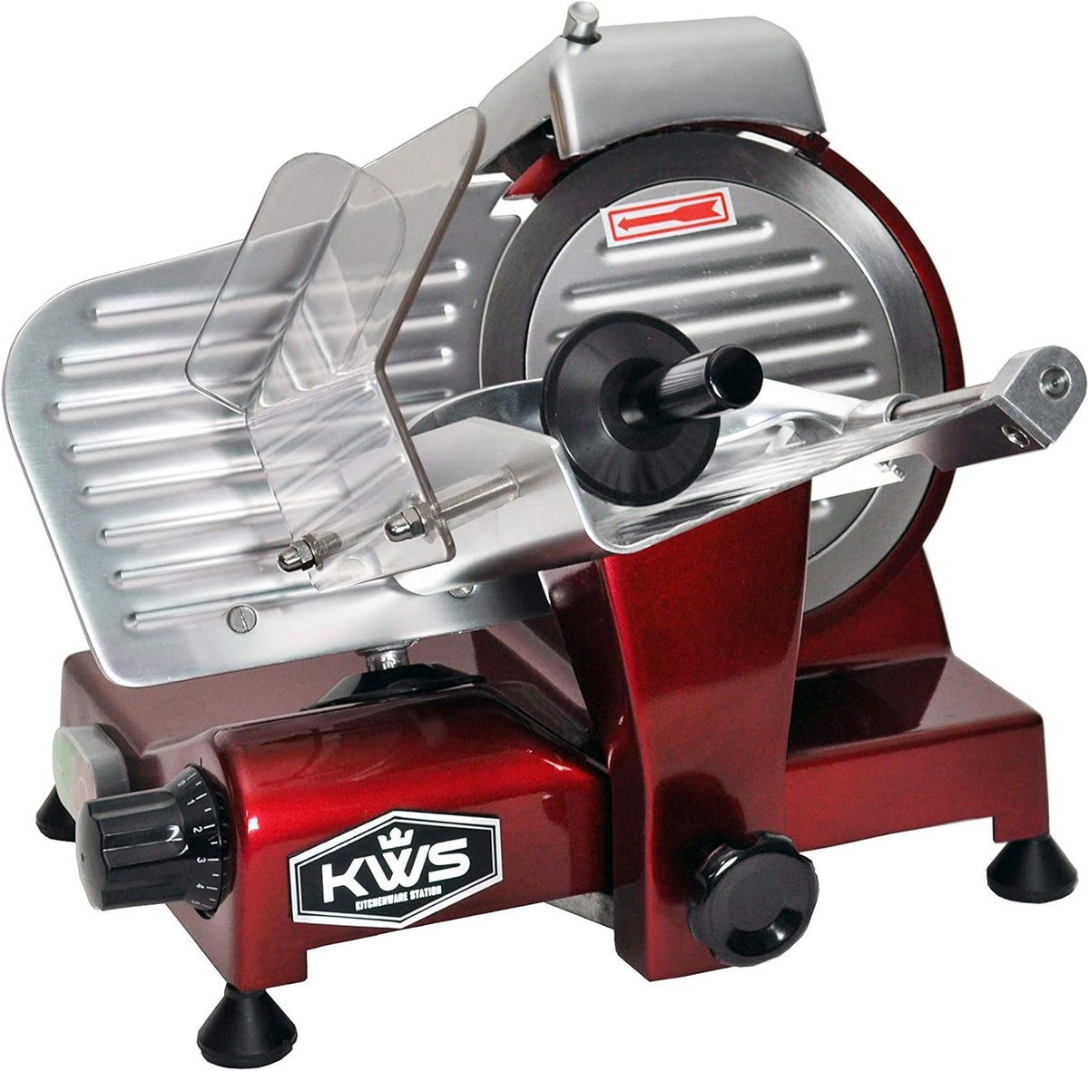 KWS MS-10XT Premium 320W Electric Meat Slicer 10-Inch in Red with Non-sticky Teflon Blade, Frozen Meat/Deli/Cheese/Food Slicer Low Noises Commercial and Home Use [ ETL, NSF Certified ]