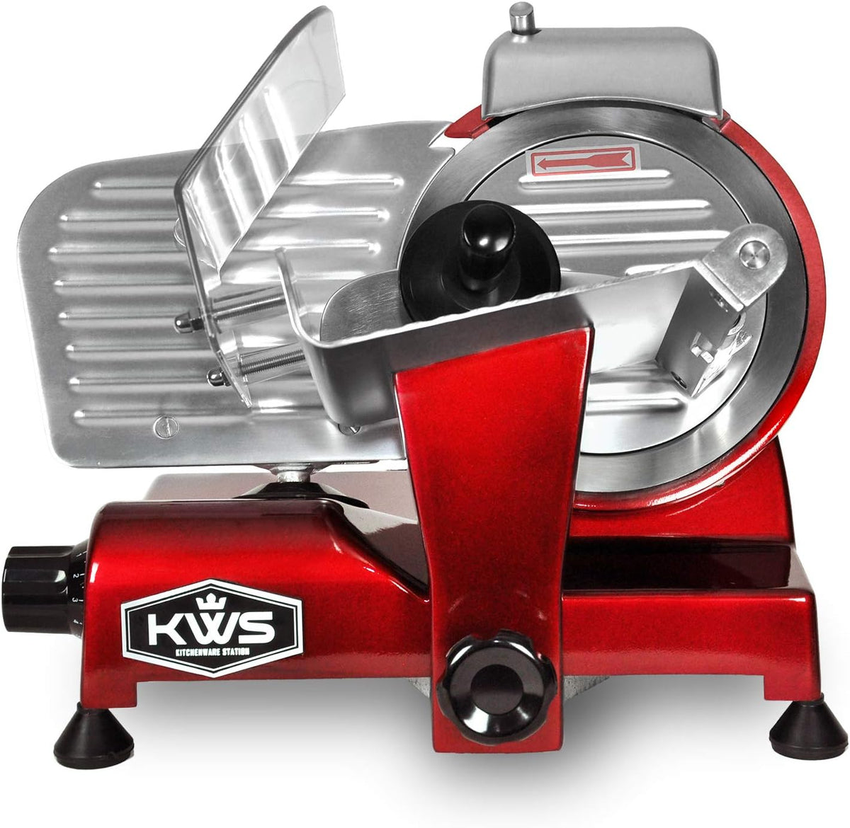 KWS MS-10XT Premium 320W Electric Meat Slicer 10-Inch in Red with Non-sticky Teflon Blade, Frozen Meat/Deli/Cheese/Food Slicer Low Noises Commercial and Home Use [ ETL, NSF Certified ]