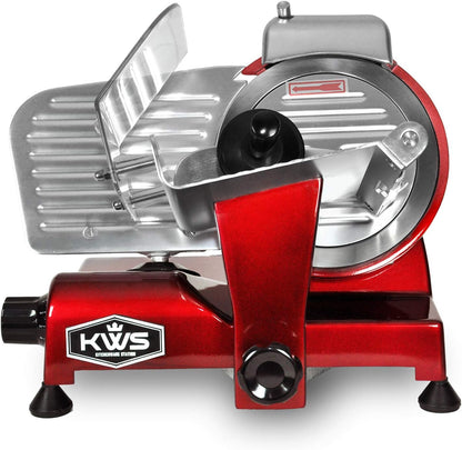 KWS MS-10XT Premium 320W Electric Meat Slicer 10-Inch in Red with Non-sticky Teflon Blade, Frozen Meat/Deli/Cheese/Food Slicer Low Noises Commercial and Home Use [ ETL, NSF Certified ]