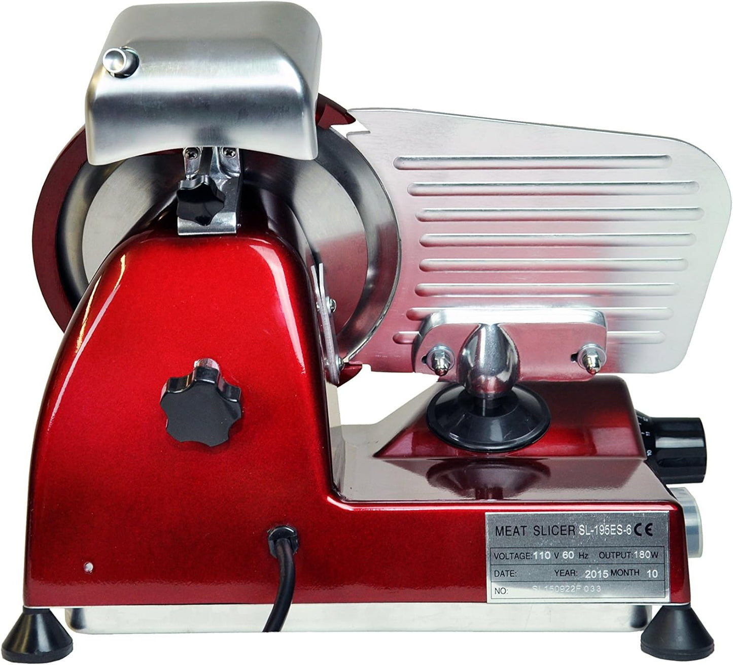 KWS MS-10XT Premium 320W Electric Meat Slicer 10-Inch in Red with Non-sticky Teflon Blade, Frozen Meat/Deli/Cheese/Food Slicer Low Noises Commercial and Home Use [ ETL, NSF Certified ]