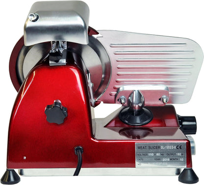 KWS MS-10XT Premium 320W Electric Meat Slicer 10-Inch in Red with Non-sticky Teflon Blade, Frozen Meat/Deli/Cheese/Food Slicer Low Noises Commercial and Home Use [ ETL, NSF Certified ]