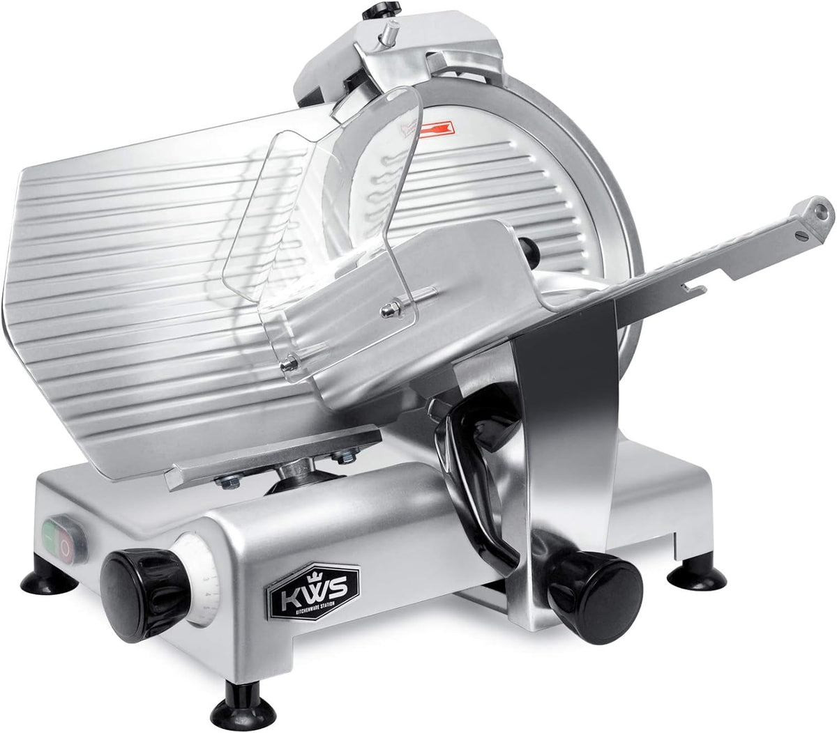 KWS MS-10XT Premium 320W Electric Meat Slicer 10-Inch in Red with Non-sticky Teflon Blade, Frozen Meat/Deli/Cheese/Food Slicer Low Noises Commercial and Home Use [ ETL, NSF Certified ]