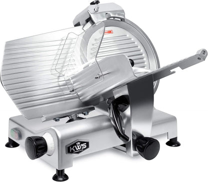 KWS MS-10XT Premium 320W Electric Meat Slicer 10-Inch in Red with Non-sticky Teflon Blade, Frozen Meat/Deli/Cheese/Food Slicer Low Noises Commercial and Home Use [ ETL, NSF Certified ]