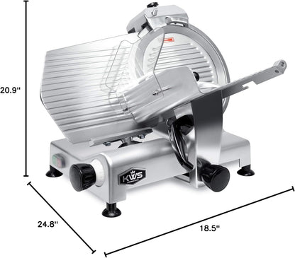 KWS MS-10XT Premium 320W Electric Meat Slicer 10-Inch in Red with Non-sticky Teflon Blade, Frozen Meat/Deli/Cheese/Food Slicer Low Noises Commercial and Home Use [ ETL, NSF Certified ]