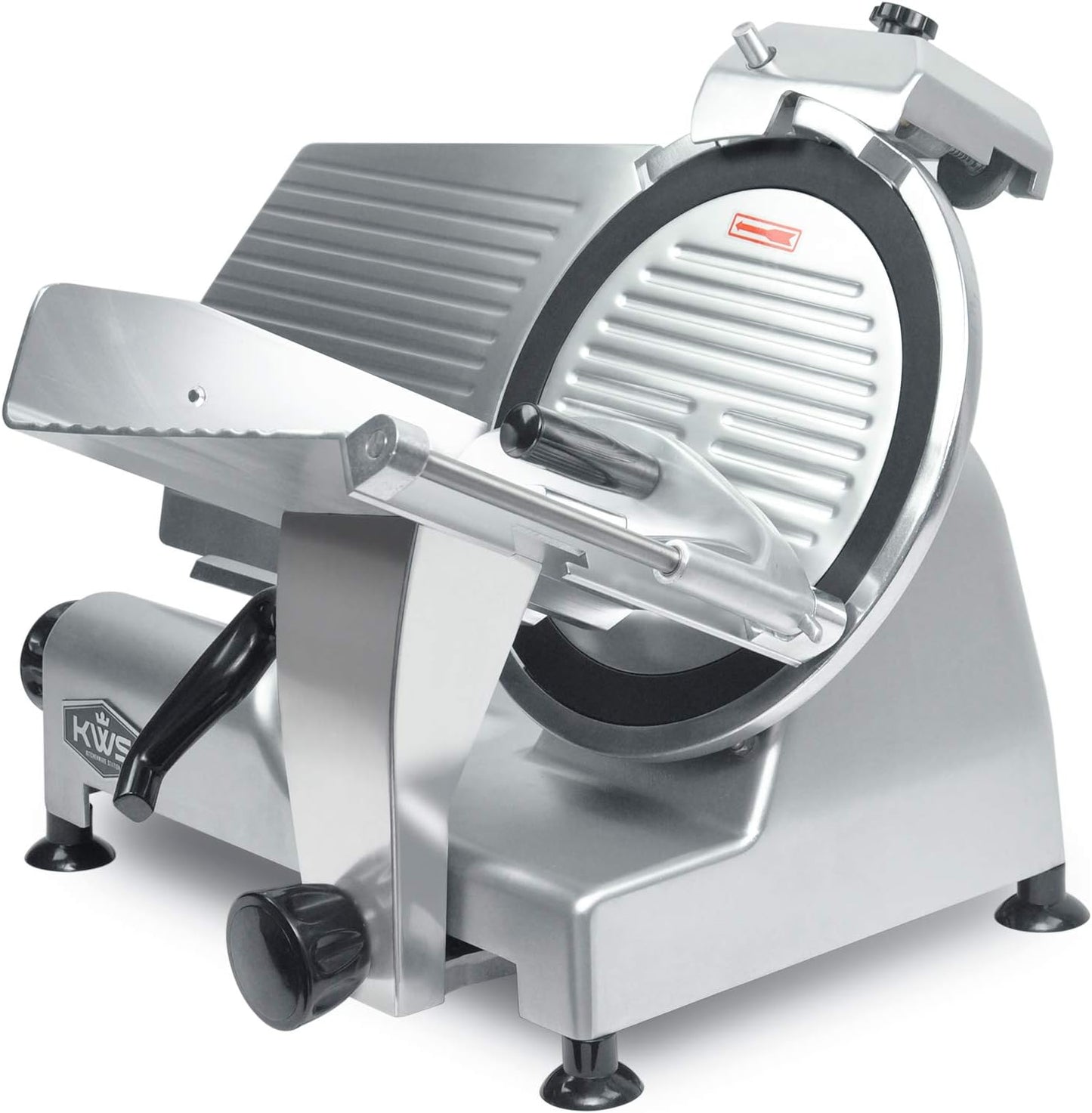 KWS MS-10XT Premium 320W Electric Meat Slicer 10-Inch in Red with Non-sticky Teflon Blade, Frozen Meat/Deli/Cheese/Food Slicer Low Noises Commercial and Home Use [ ETL, NSF Certified ]