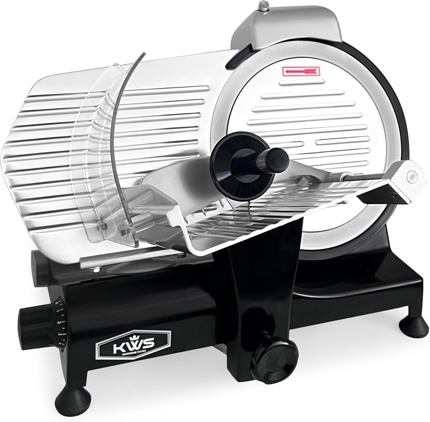 KWS MS-10XT Premium 320W Electric Meat Slicer 10-Inch in Red with Non-sticky Teflon Blade, Frozen Meat/Deli/Cheese/Food Slicer Low Noises Commercial and Home Use [ ETL, NSF Certified ]