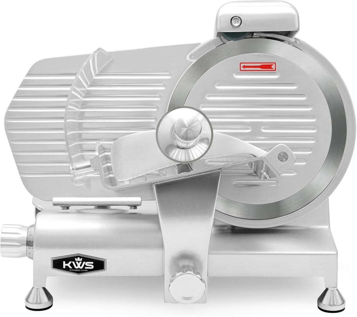 KWS MS-10XT Premium 320W Electric Meat Slicer 10-Inch in Red with Non-sticky Teflon Blade, Frozen Meat/Deli/Cheese/Food Slicer Low Noises Commercial and Home Use [ ETL, NSF Certified ]