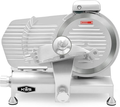 KWS MS-10XT Premium 320W Electric Meat Slicer 10-Inch in Red with Non-sticky Teflon Blade, Frozen Meat/Deli/Cheese/Food Slicer Low Noises Commercial and Home Use [ ETL, NSF Certified ]