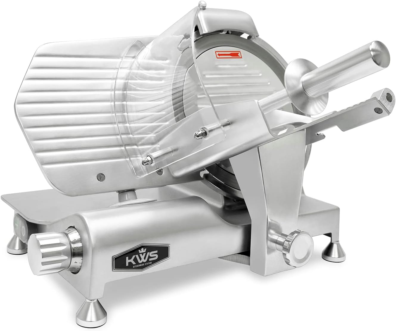 KWS MS-10XT Premium 320W Electric Meat Slicer 10-Inch in Red with Non-sticky Teflon Blade, Frozen Meat/Deli/Cheese/Food Slicer Low Noises Commercial and Home Use [ ETL, NSF Certified ]